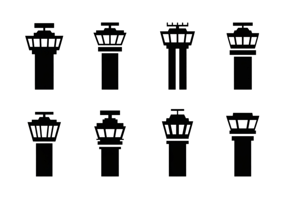 Airport Control Tower Icons: A Versatile Graphic Design Asset for Crafts and Local Businesses