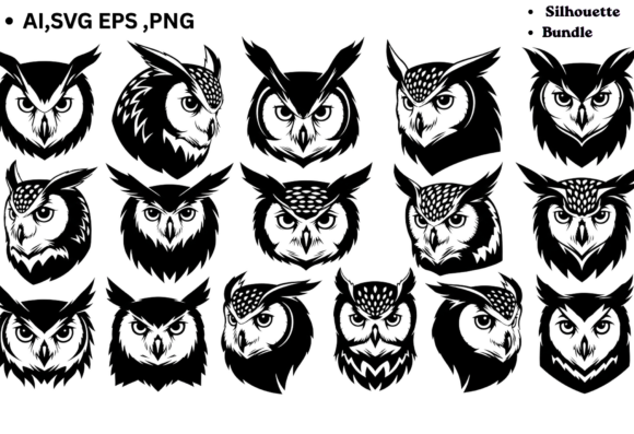 Owl Head Vector Bundle AI SVG EPS PNG: A Graphics Powerhouse for Craft-Focused Websites