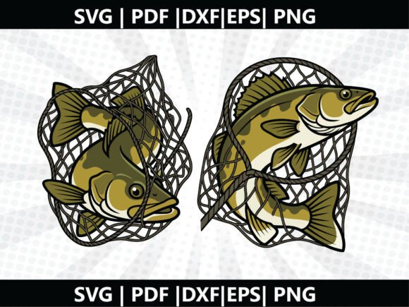 Walleye Fish in Net SVG Cricut Cut File – A Versatile Graphic Design Asset for Branding and Marketing